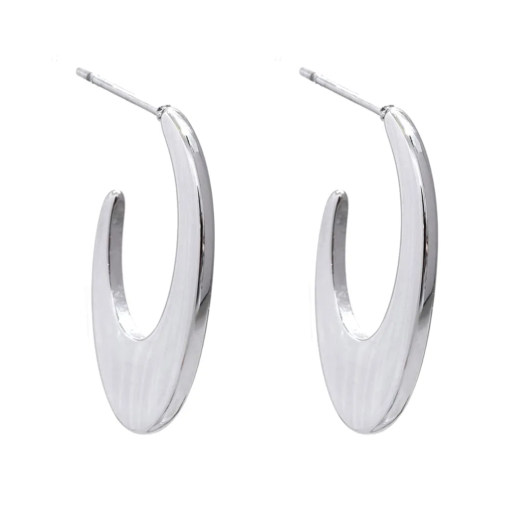 Minimalist Stainless Steel Geometric Hoop Earrings Statement Metal Texture Charm Jewelry for Women Bijoux (platinum)
