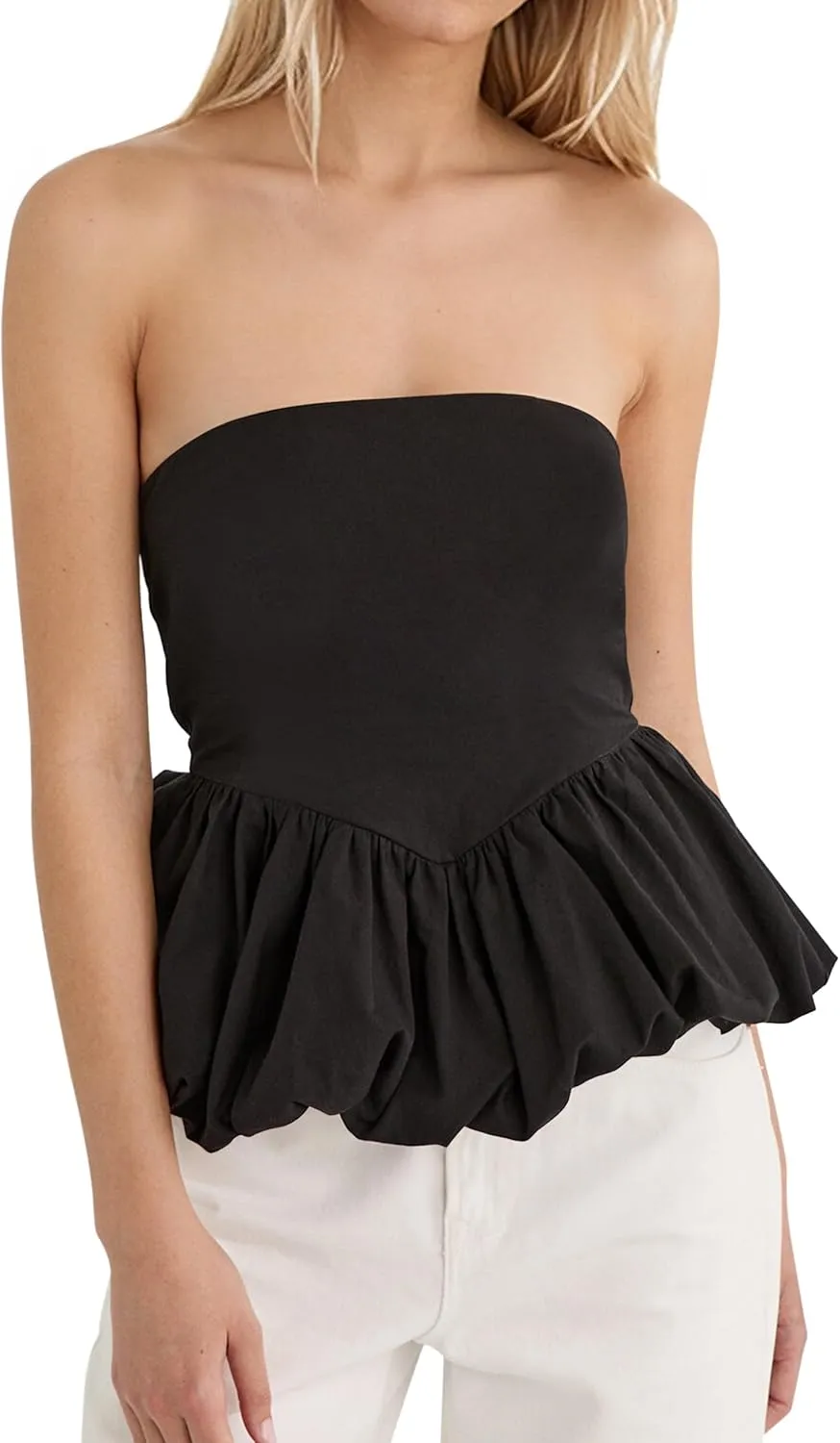 MISSACTIVER Peplum Tank Top for Women Casual Bandeau Tube Top Summer Flowy Strapless Going Out Shirts Blouses