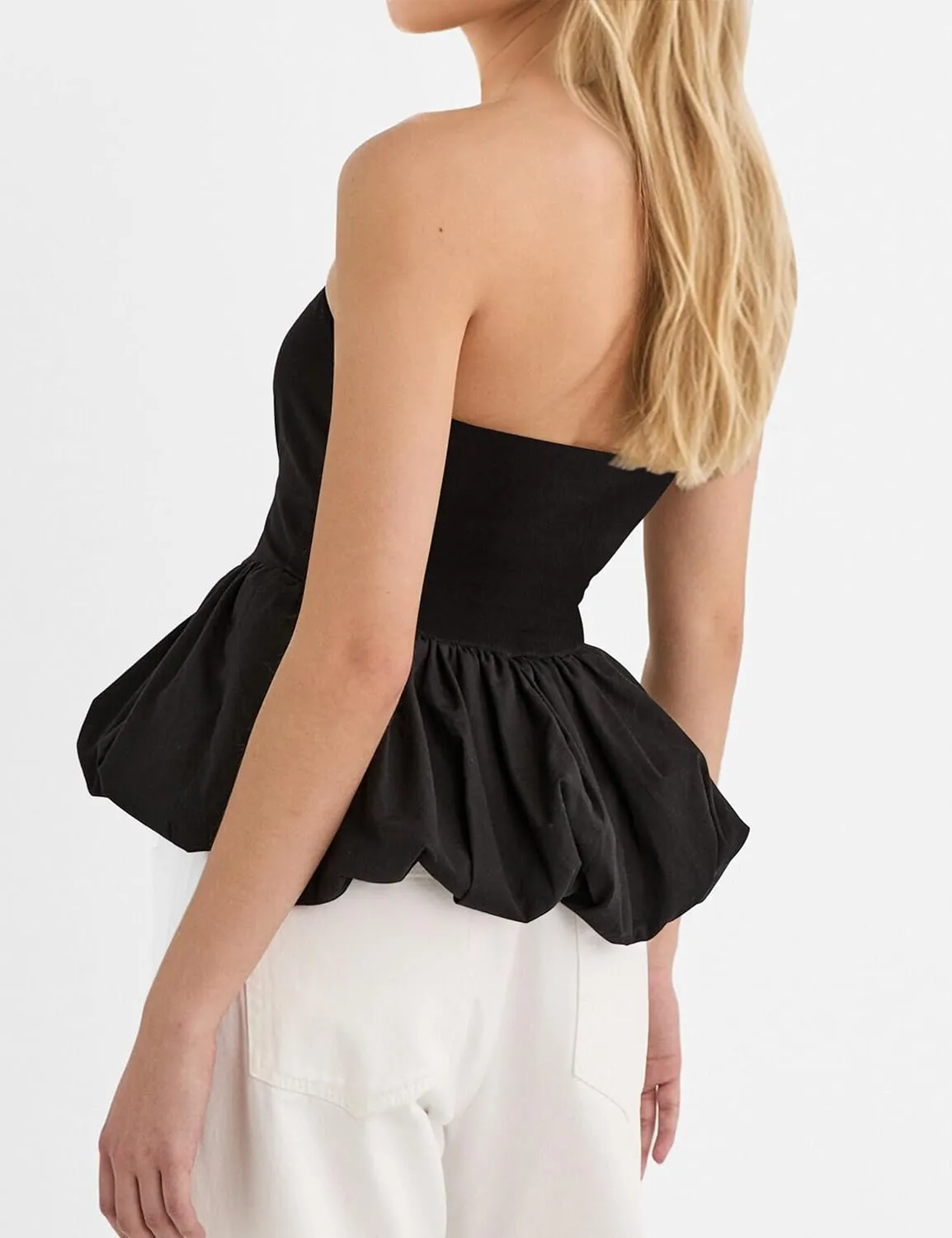 MISSACTIVER Peplum Tank Top for Women Casual Bandeau Tube Top Summer Flowy Strapless Going Out Shirts Blouses