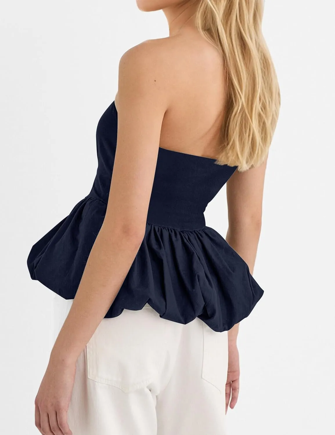 MISSACTIVER Peplum Tank Top for Women Casual Bandeau Tube Top Summer Flowy Strapless Going Out Shirts Blouses