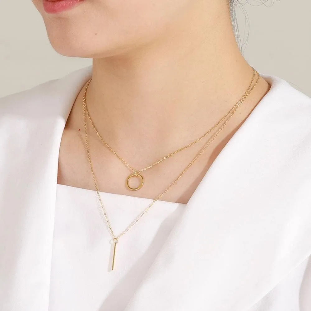 Multi Layers Bar Coin Pendant Necklace Women Moon Star Cross Gold Color Stainless Steel Link Chain Choker Jewelry Not Fade