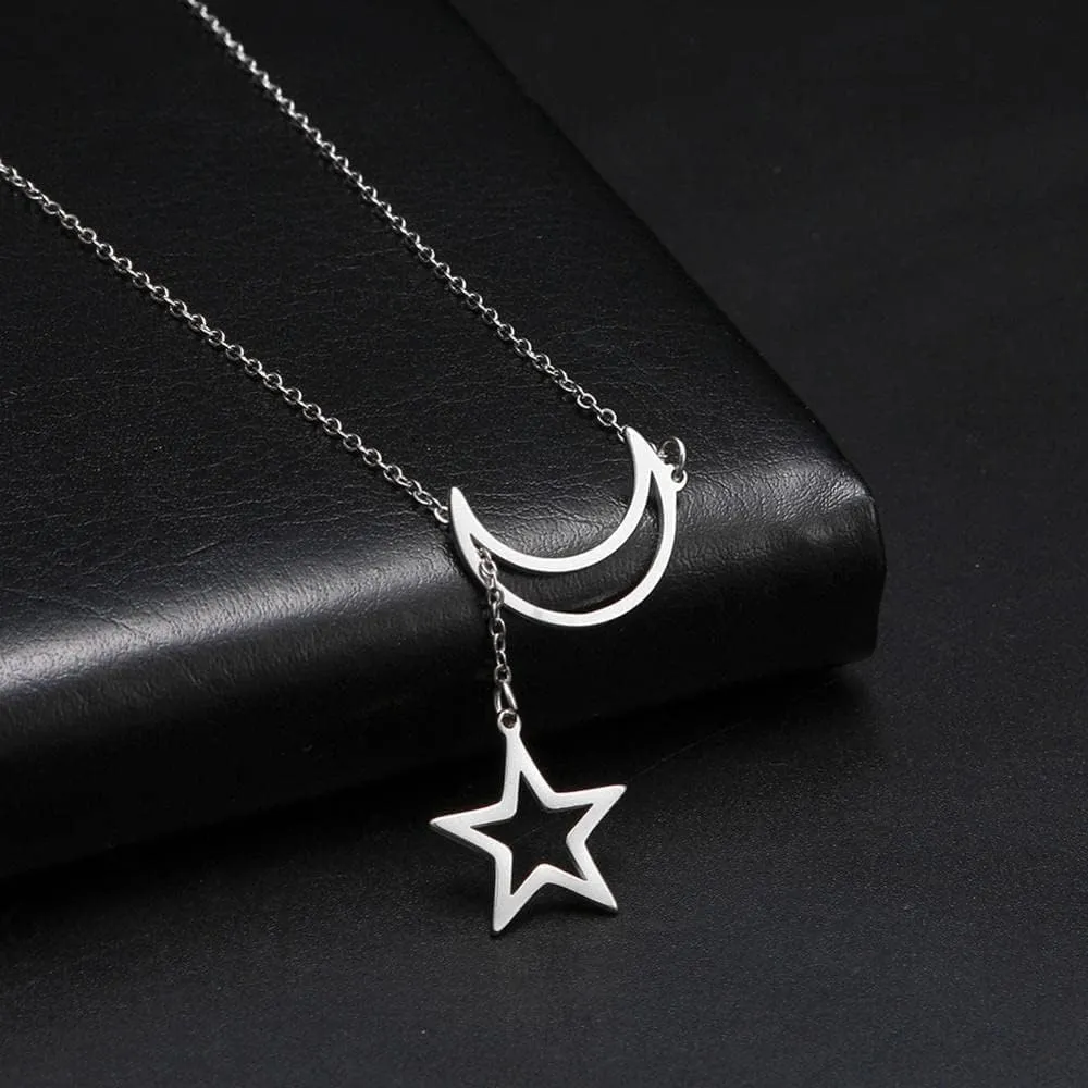 Multi Layers Bar Coin Pendant Necklace Women Moon Star Cross Gold Color Stainless Steel Link Chain Choker Jewelry Not Fade