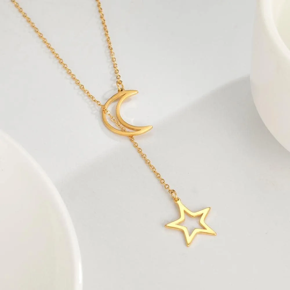 Multi Layers Bar Coin Pendant Necklace Women Moon Star Cross Gold Color Stainless Steel Link Chain Choker Jewelry Not Fade