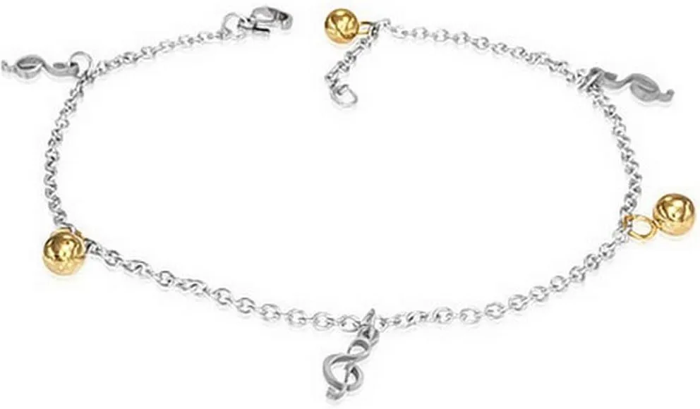 My Daily Styles Stainless Steel Two-Tone Musical Clef Music Womens Adjustable Anklet Bracelet