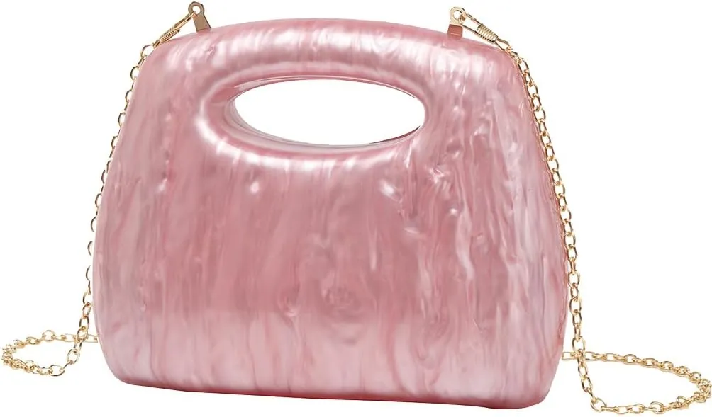 Noble Acrylic Top Handle Purse for Women Removable Metal Chain Clutch Bag Casual Shopping Handbag Wedding Guest Bag