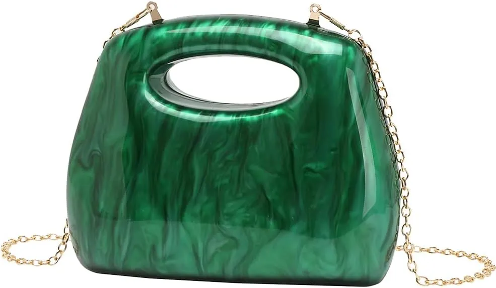 Noble Acrylic Top Handle Purse for Women Removable Metal Chain Clutch Bag Casual Shopping Handbag Wedding Guest Bag