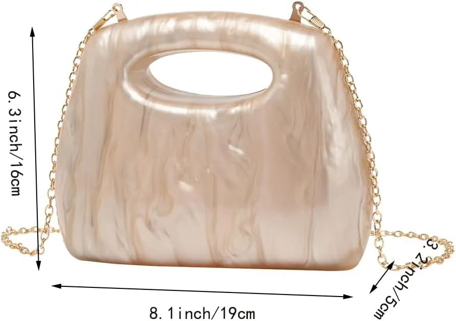Noble Acrylic Top Handle Purse for Women Removable Metal Chain Clutch Bag Casual Shopping Handbag Wedding Guest Bag