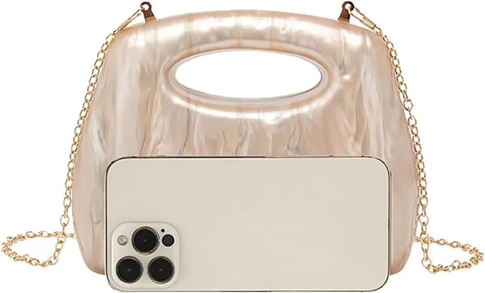 Noble Acrylic Top Handle Purse for Women Removable Metal Chain Clutch Bag Casual Shopping Handbag Wedding Guest Bag
