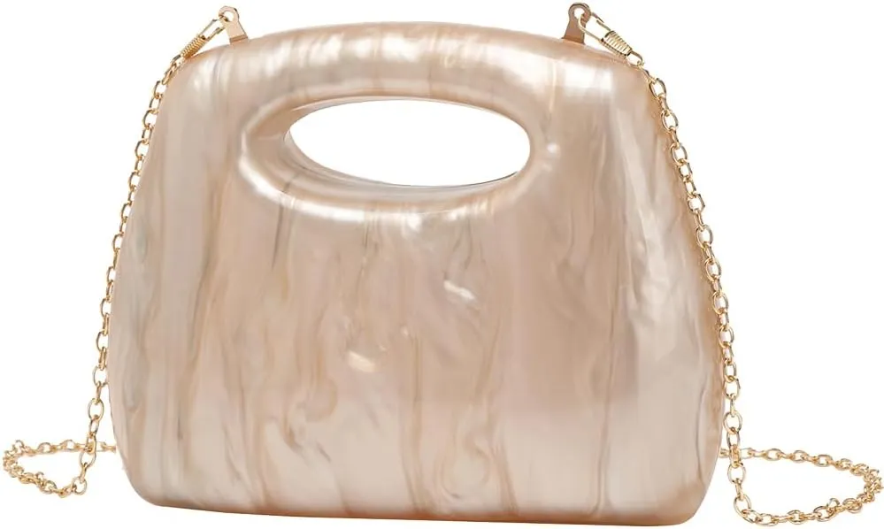 Noble Acrylic Top Handle Purse for Women Removable Metal Chain Clutch Bag Casual Shopping Handbag Wedding Guest Bag