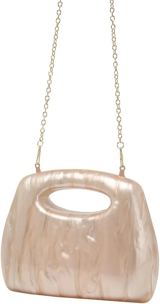 Noble Acrylic Top Handle Purse for Women Removable Metal Chain Clutch Bag Casual Shopping Handbag Wedding Guest Bag