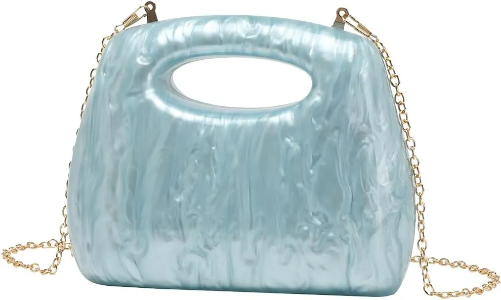 Noble Acrylic Top Handle Purse for Women Removable Metal Chain Clutch Bag Casual Shopping Handbag Wedding Guest Bag