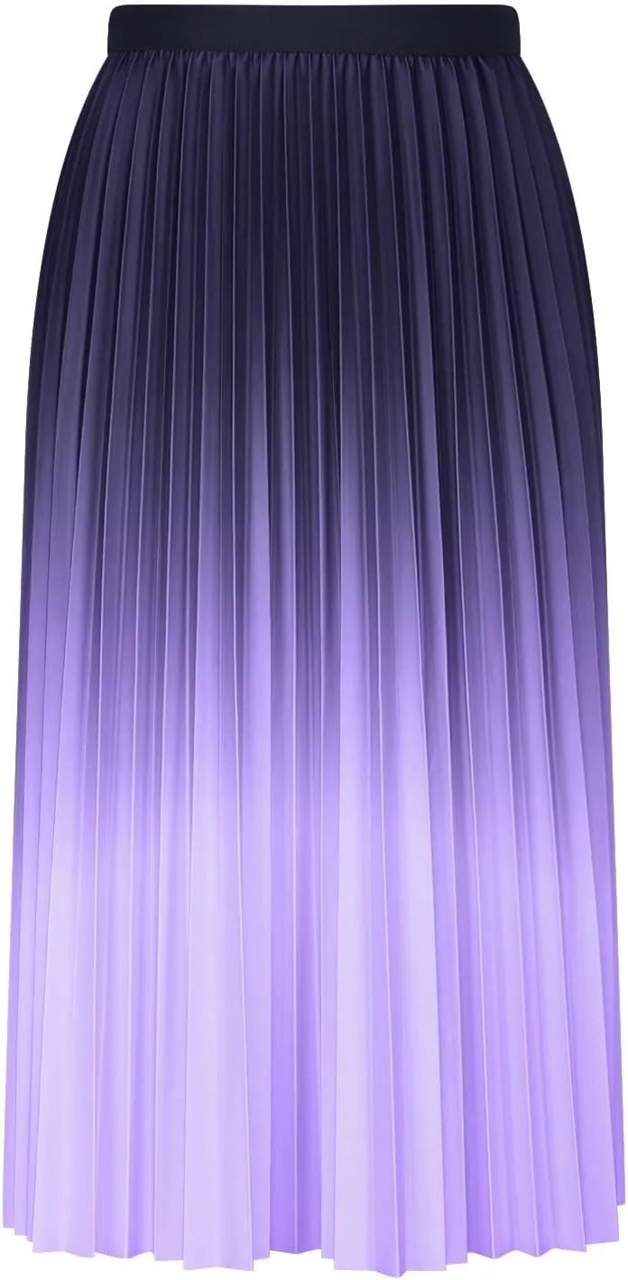 Ombre Pleated Midi Skirt for Women Gradient High Waist Flowing A Line Skirts Fashion Spring Summer Dress