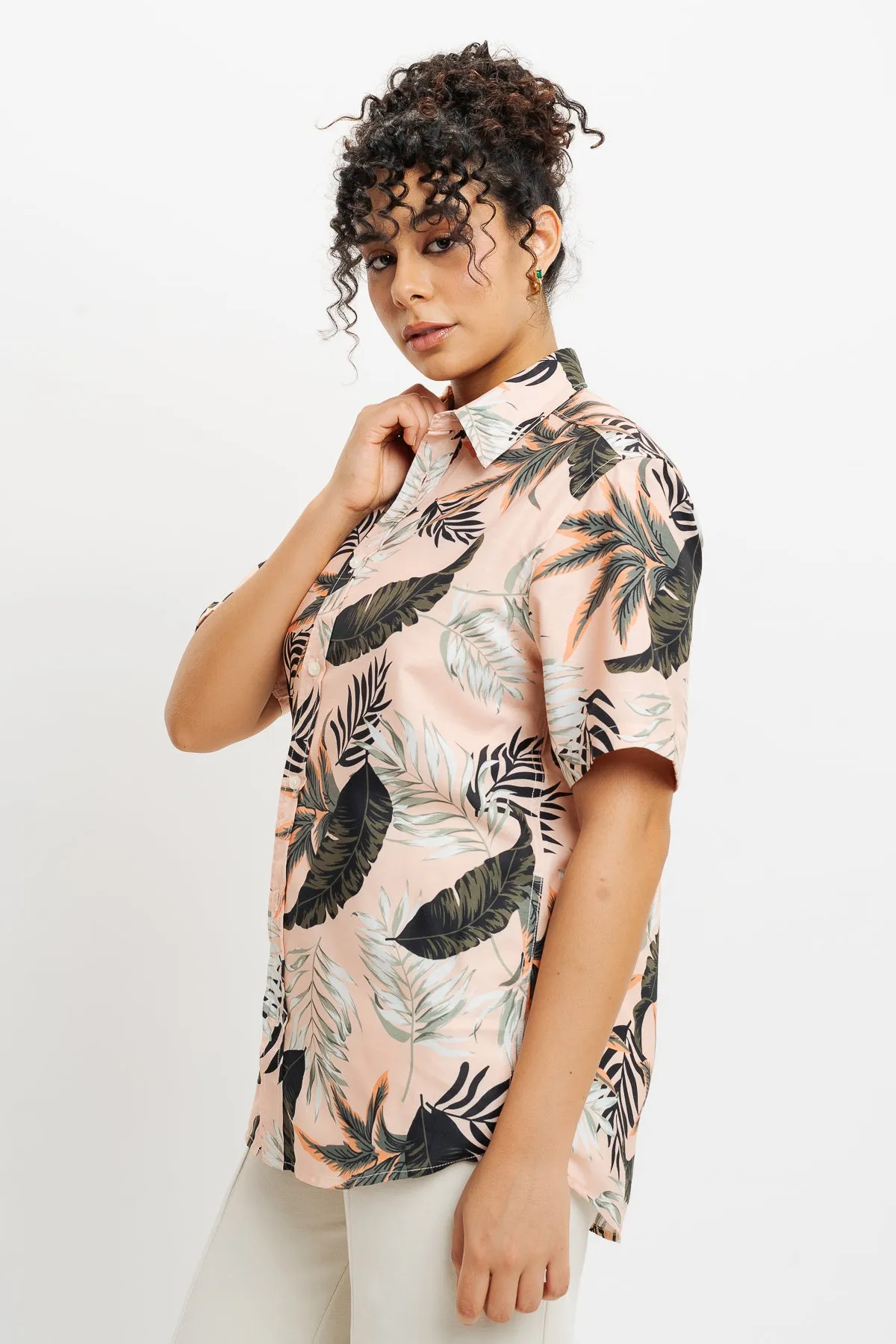 Orange Tropical Print Shirt