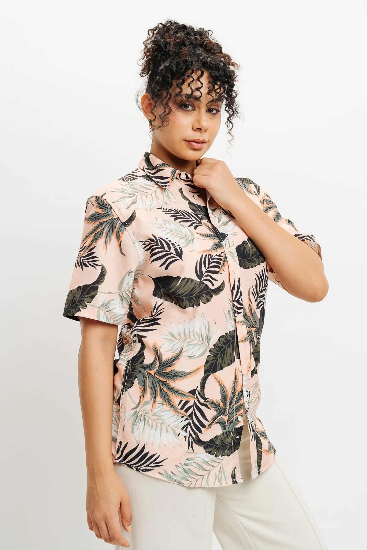 Orange Tropical Print Shirt