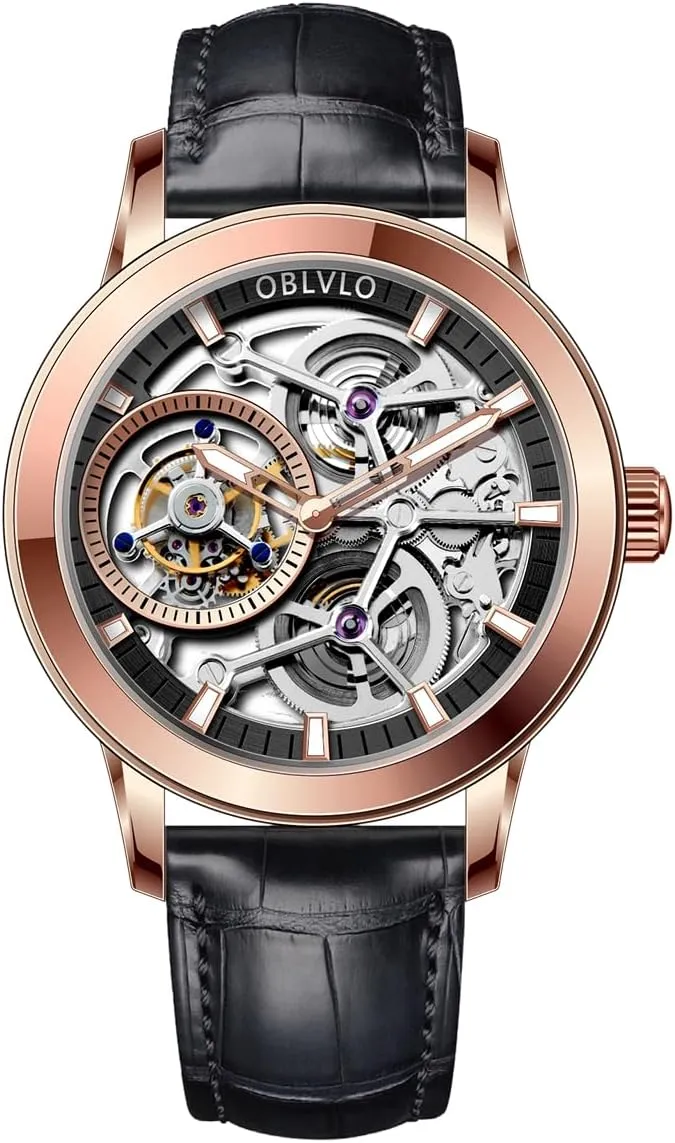 Original Tourbillon Men Mechanical Watches Luxury Genuine Leather b`Steel Skeleton Dial Manual-Wind Watches VM-TB