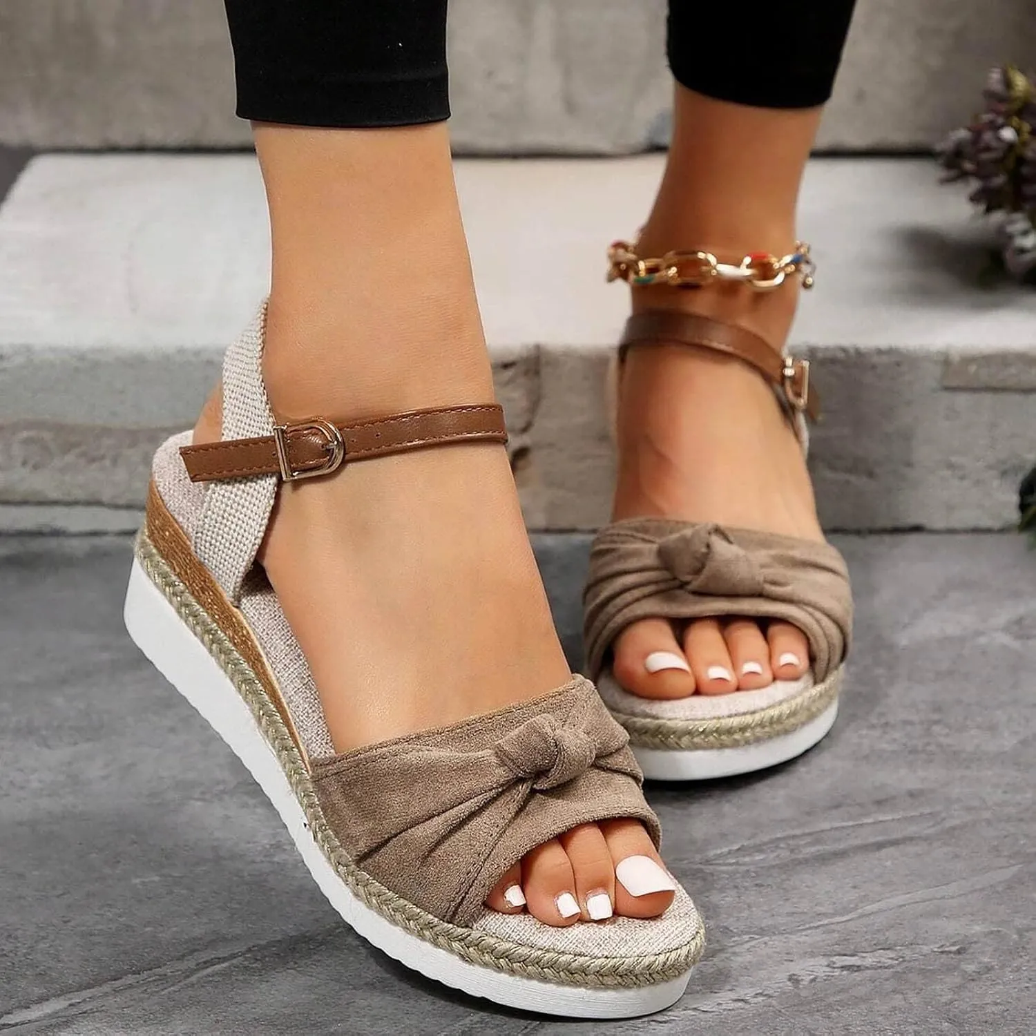 Orthopedic Platform Wedge Sandals for Women Summer Dressy Flat Open Toe Slip on Sandals Outdoor Shoes