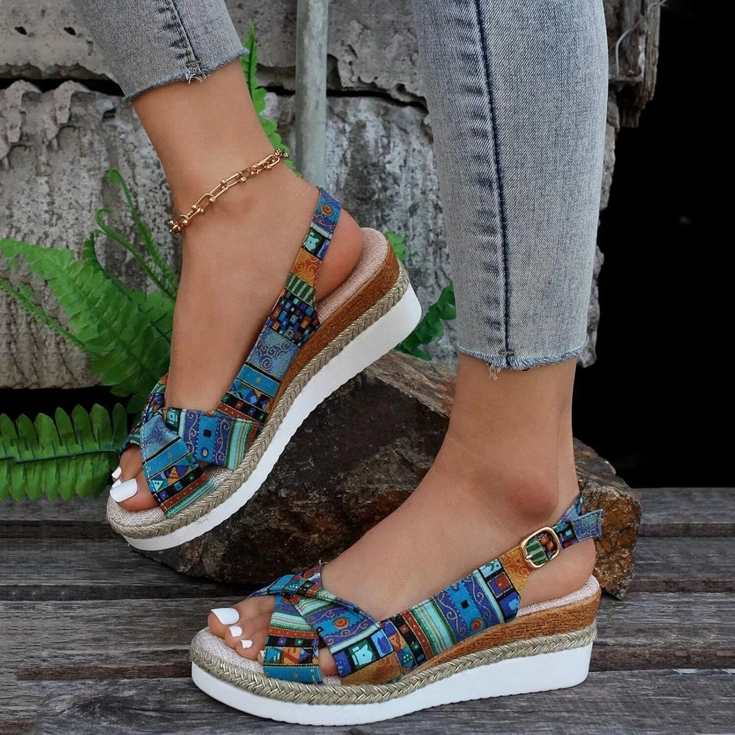 Orthopedic Platform Wedge Sandals for Women Summer Dressy Flat Open Toe Slip on Sandals Outdoor Shoes