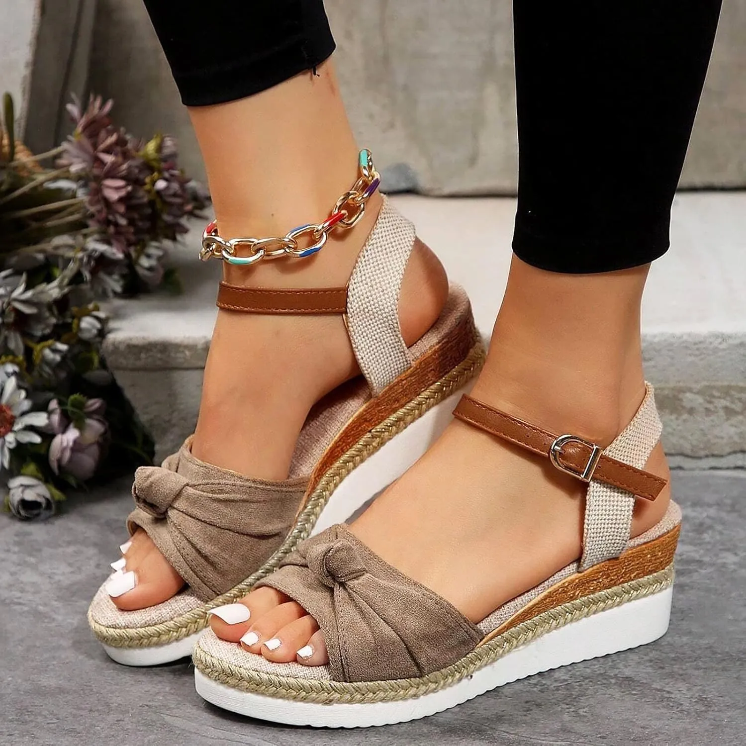 Orthopedic Platform Wedge Sandals for Women Summer Dressy Flat Open Toe Slip on Sandals Outdoor Shoes