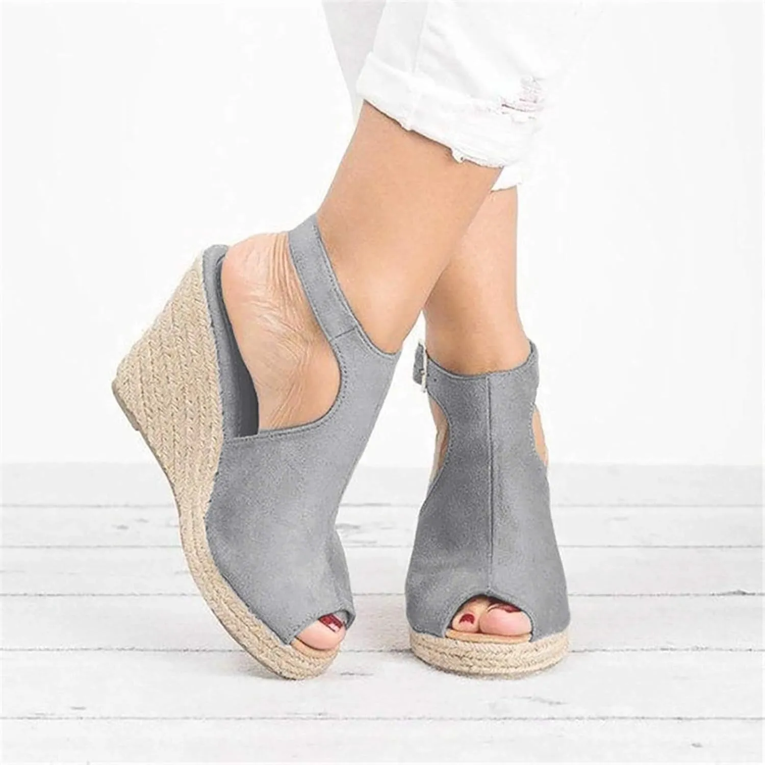 Orthopedic Platform Wedge Sandals for Women Summer Dressy, Women's Open Toe Ankle Strap Platform Wedge Sandals, Ladies Comfortable Espadrilles Heel Sandal Wedding Party Dress Shoes (5-Grey, 7)