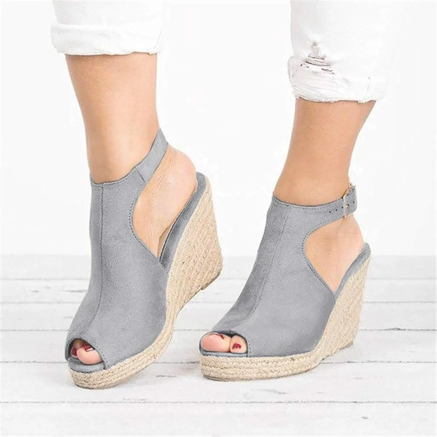 Orthopedic Platform Wedge Sandals for Women Summer Dressy, Women's Open Toe Ankle Strap Platform Wedge Sandals, Ladies Comfortable Espadrilles Heel Sandal Wedding Party Dress Shoes (5-Grey, 7)
