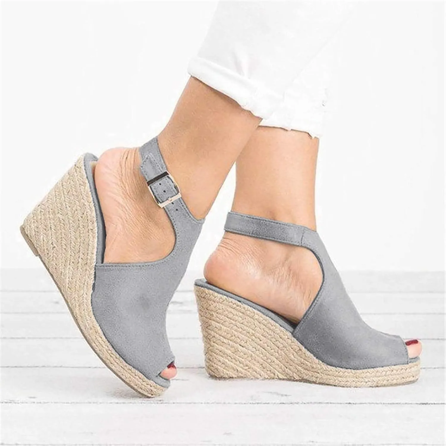 Orthopedic Platform Wedge Sandals for Women Summer Dressy, Women's Open Toe Ankle Strap Platform Wedge Sandals, Ladies Comfortable Espadrilles Heel Sandal Wedding Party Dress Shoes (5-Grey, 7)