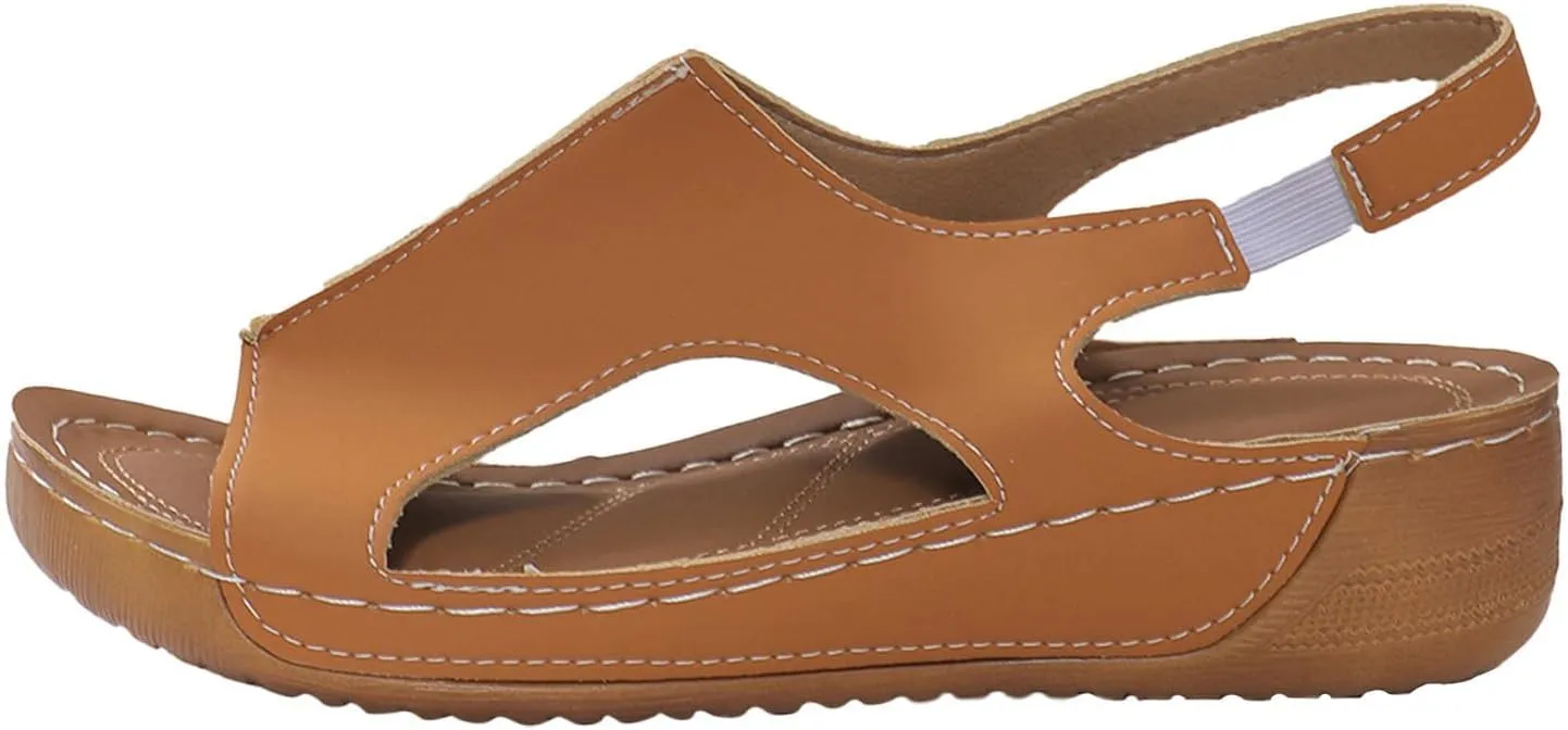 Orthopedic Sandals for Women Summer Comfortable Dressy Casual Slides Sandals Open Toe Elastic Ankle Strap Slip On Sandal Ladies Beach Walking Shoes Indoor Outdoor
