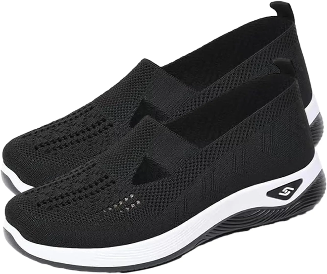 Orthopedic Shoes for Women - Breathable Slip on Walking Shoes Soft Sole Knitted Mesh Shoes Lightweight Causal Sneakers Black