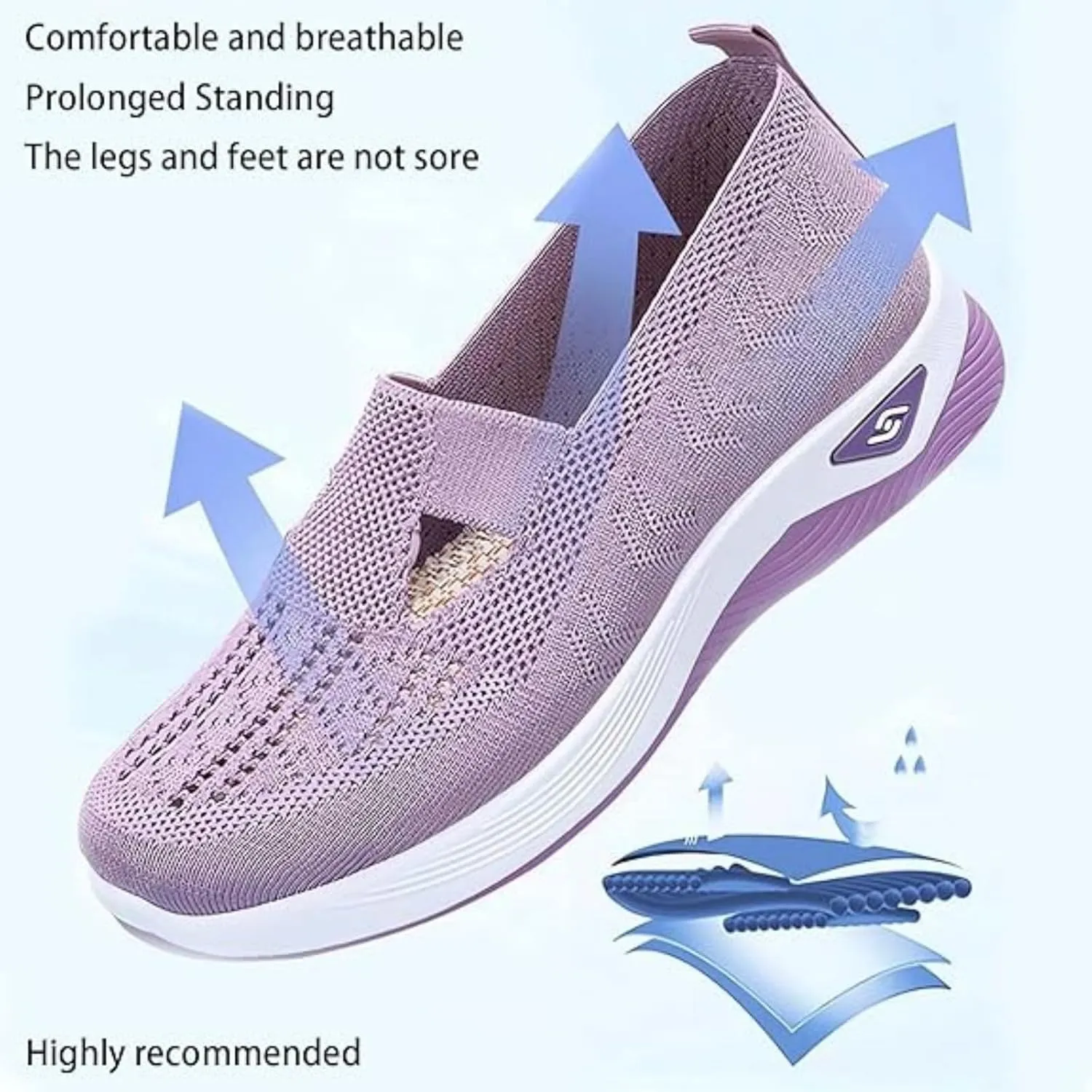 Orthopedic Shoes for Women Slip Ons Woven Breathable Soft Loafers Hands Free Diabetic Foam Walking Arch Support Sneakers