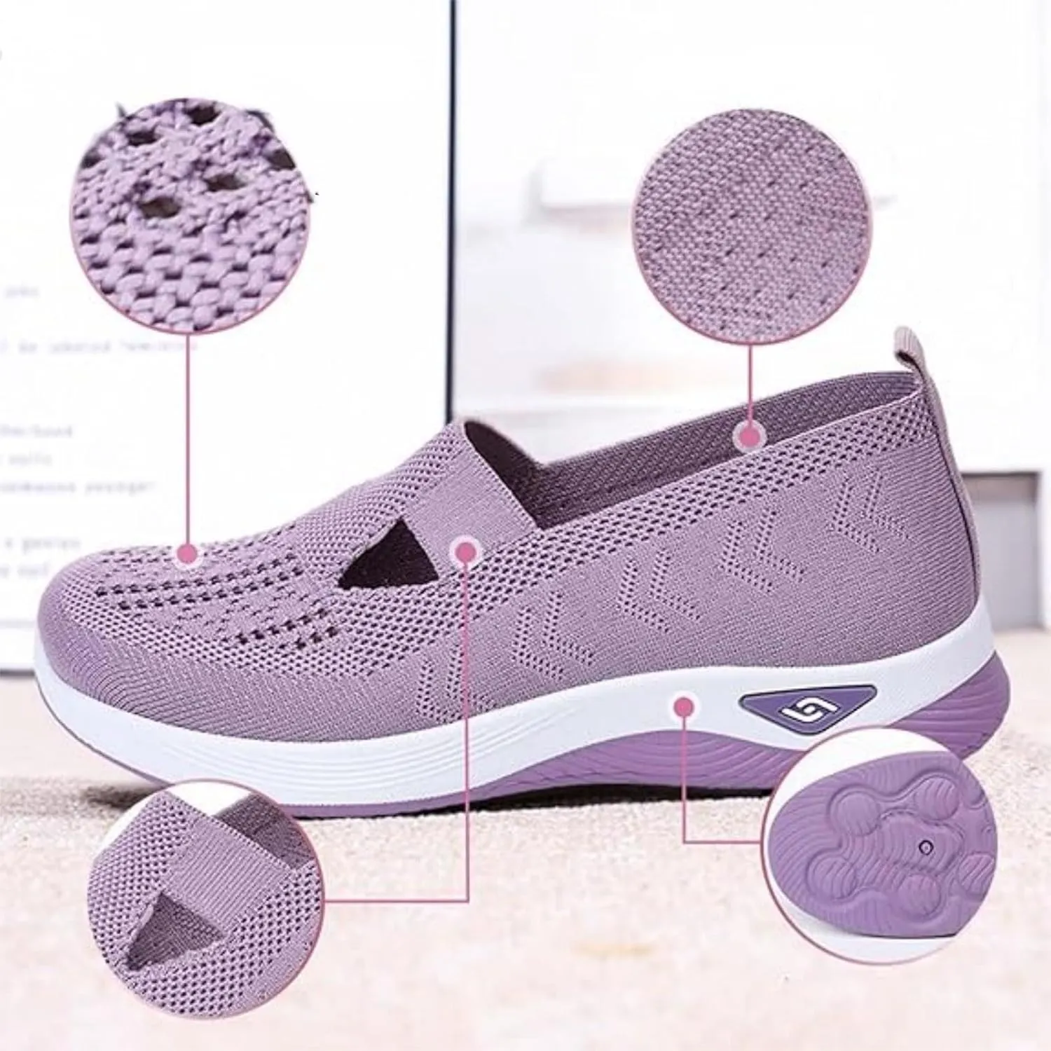 Orthopedic Shoes for Women Slip Ons Woven Breathable Soft Loafers Hands Free Diabetic Foam Walking Arch Support Sneakers