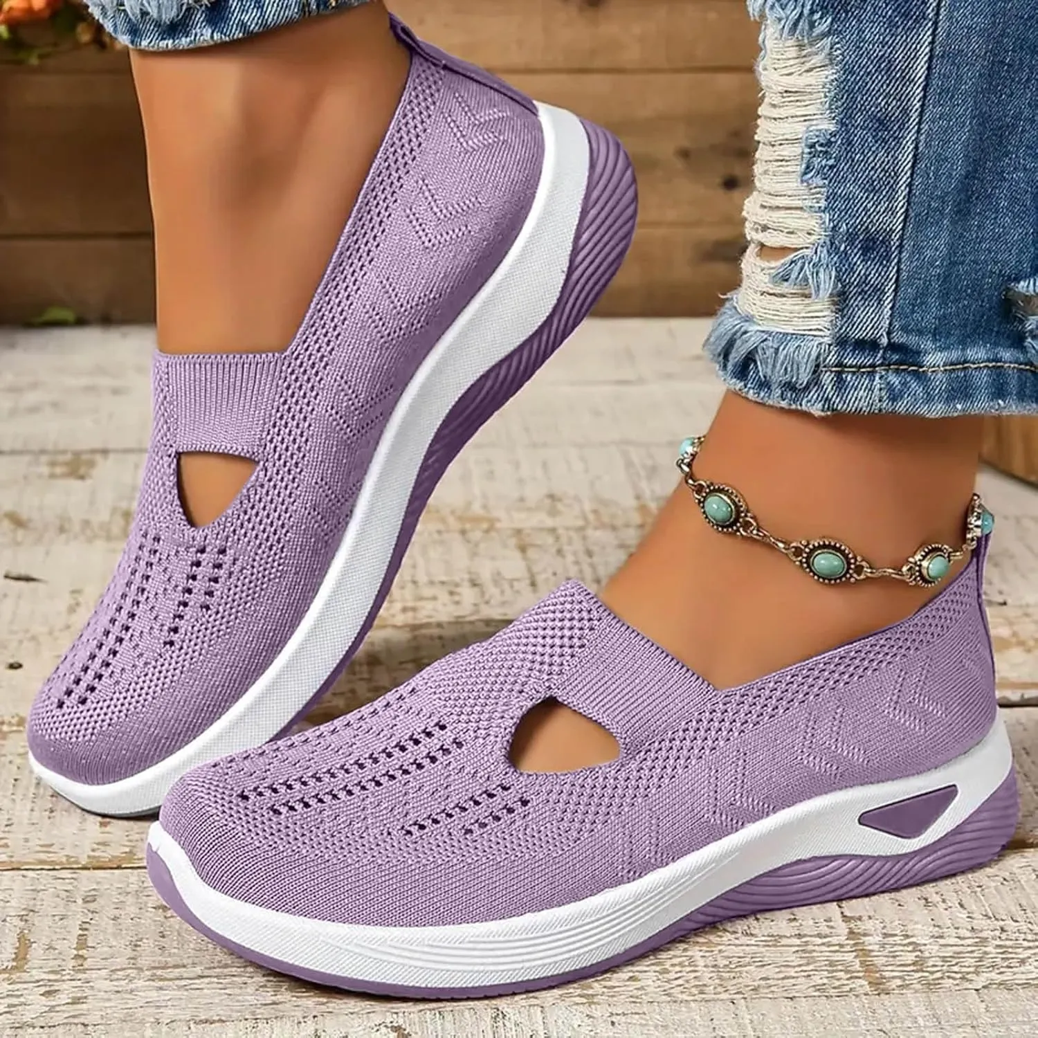Orthopedic Shoes for Women,Nurse Shoes for Women Comfortable,2025 Slip on Arch Support Walking Breathable Soft Knitted Fabric Mesh Sneakers