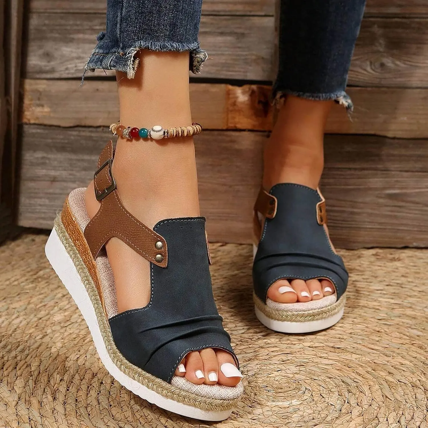 Orthopedic Wedge Sandals for Women Summer Dressy 2024 Open Toe Ankle Strap Platform Slip on Sandals Casual Strappy Low Wedges Sandals Beach Dress Shoes Comfortable Sandals for Women Dressy