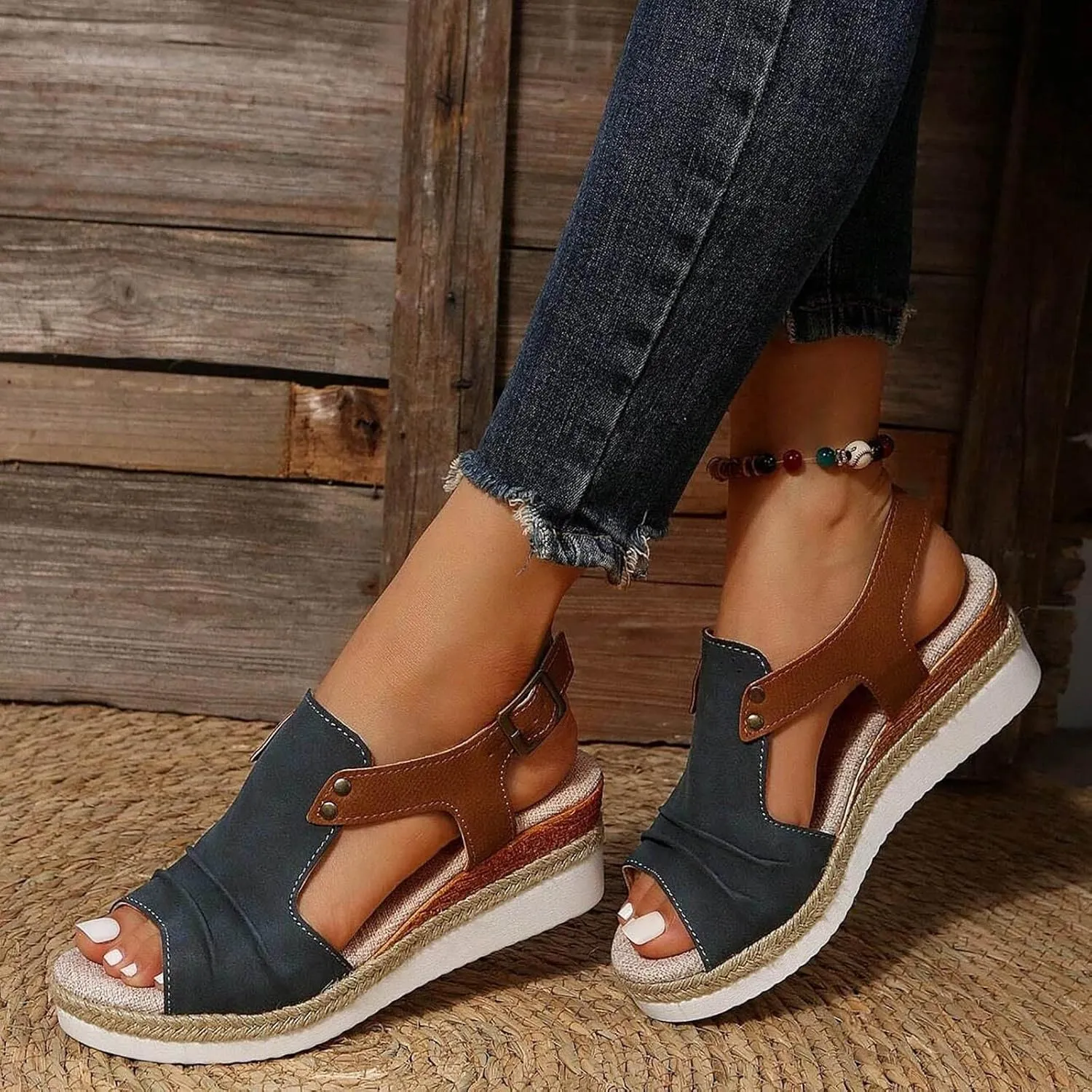 Orthopedic Wedge Sandals for Women Summer Dressy 2024 Open Toe Ankle Strap Platform Slip on Sandals Casual Strappy Low Wedges Sandals Beach Dress Shoes Comfortable Sandals for Women Dressy