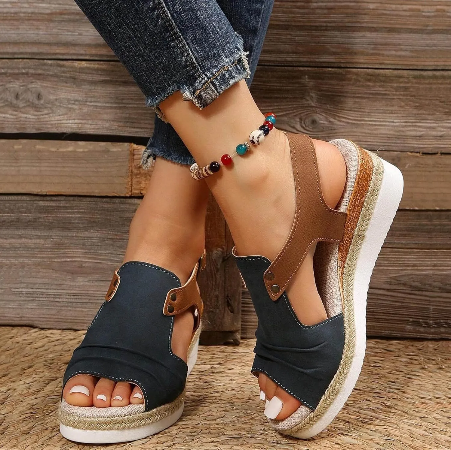 Orthopedic Wedge Sandals for Women Summer Dressy 2024 Open Toe Ankle Strap Platform Slip on Sandals Casual Strappy Low Wedges Sandals Beach Dress Shoes Comfortable Sandals for Women Dressy