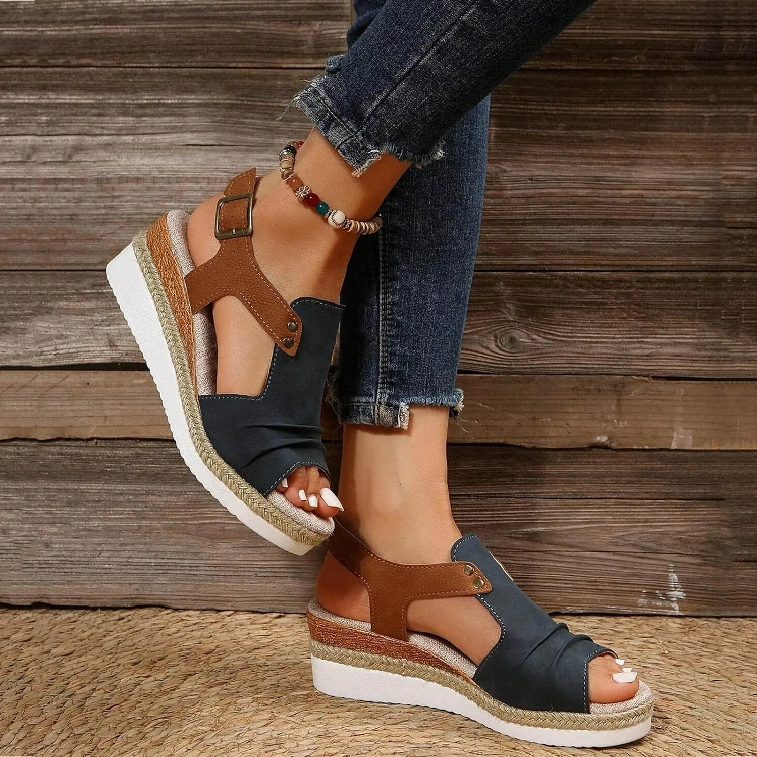 Orthopedic Wedge Sandals for Women Summer Dressy 2024 Open Toe Ankle Strap Platform Slip on Sandals Casual Strappy Low Wedges Sandals Beach Dress Shoes Comfortable Sandals for Women Dressy
