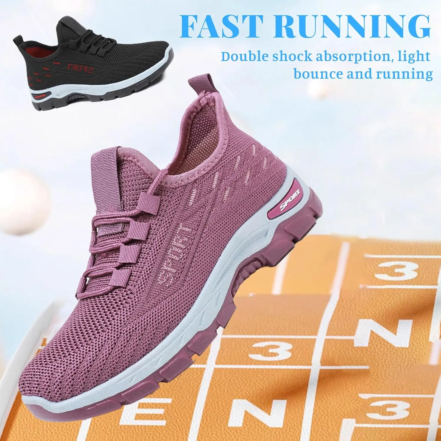 Orthowear Shoes for Women Men Lightweight Non Slip Tennis Athletic Shoes,Soft-Soled&Arch Support Gym Tennis Athletic Sneakers,Knitted Mesh Breathable Comfort Orthopedic Sneakers with Wide Toe Box