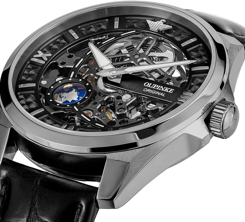 OUPINKE Mens Automatic Watch 42mm Skeleton Large Dial Luxury Dress Slef-Winding Mechanical Watch, Sapphire Crystal Mirror, Waterproof Luminous Stainless Steel WirstWatch