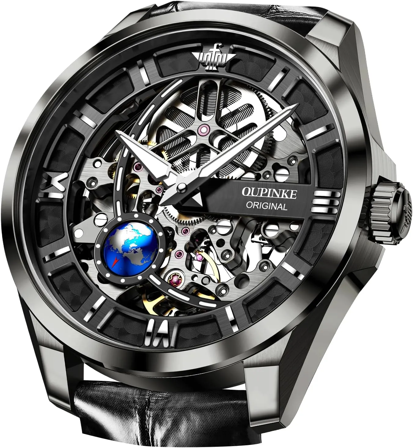 OUPINKE Mens Automatic Watch 42mm Skeleton Large Dial Luxury Dress Slef-Winding Mechanical Watch, Sapphire Crystal Mirror, Waterproof Luminous Stainless Steel WirstWatch