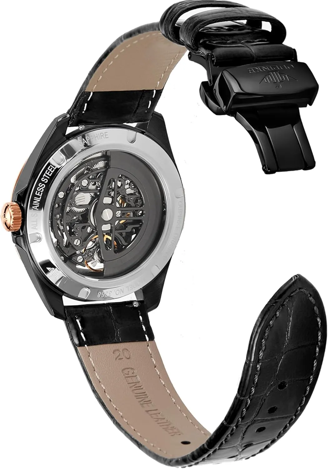 OUPINKE Mens Automatic Watch 42mm Skeleton Large Dial Luxury Dress Slef-Winding Mechanical Watch, Sapphire Crystal Mirror, Waterproof Luminous Stainless Steel WirstWatch