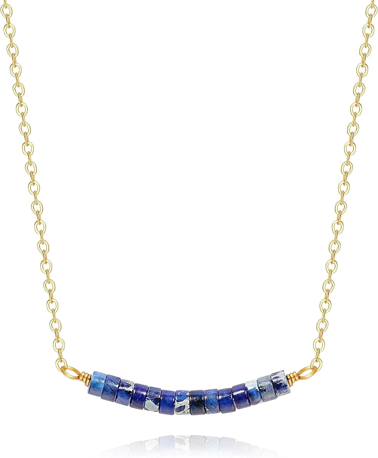 PEARLADA Turquoise/Lapis Lazuli Beaded Bar Pendant Necklace, Dainty 18k Gold Chain Choker Necklace, Boho Turquoise Jewelry for Women