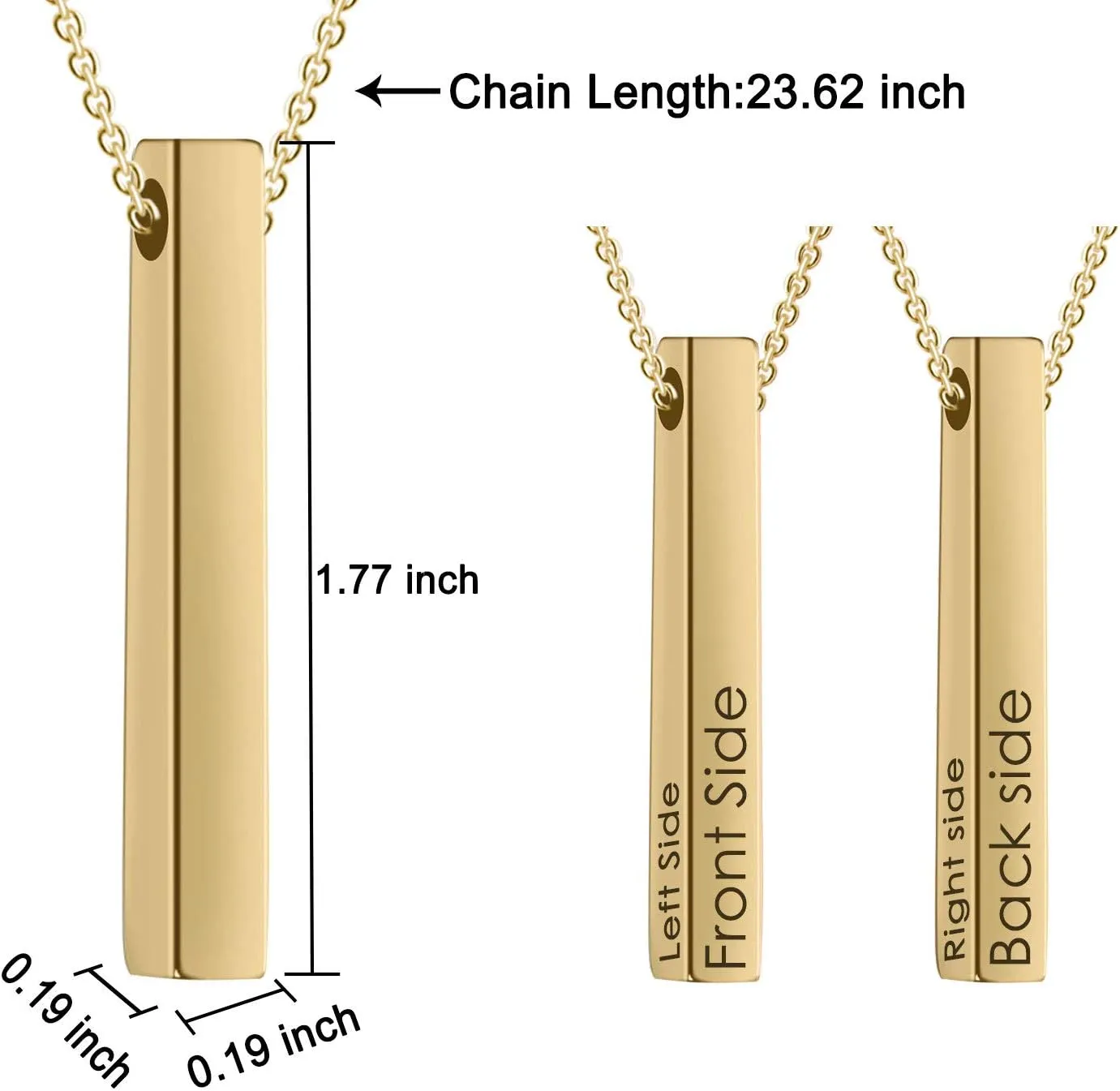 Personalized 4 Sided Vertical Engraved 3D Bar Necklace,Custom Pendant Necklace