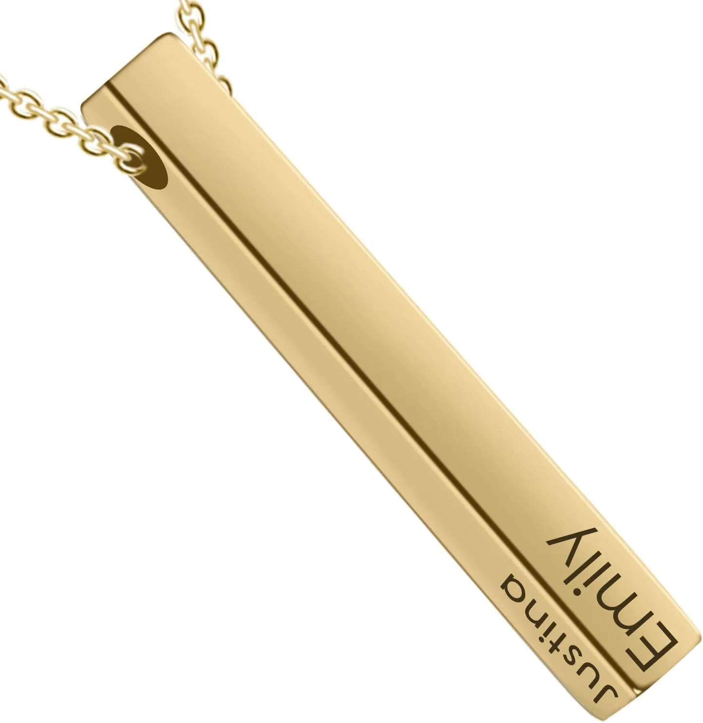 Personalized 4 Sided Vertical Engraved 3D Bar Necklace,Custom Pendant Necklace