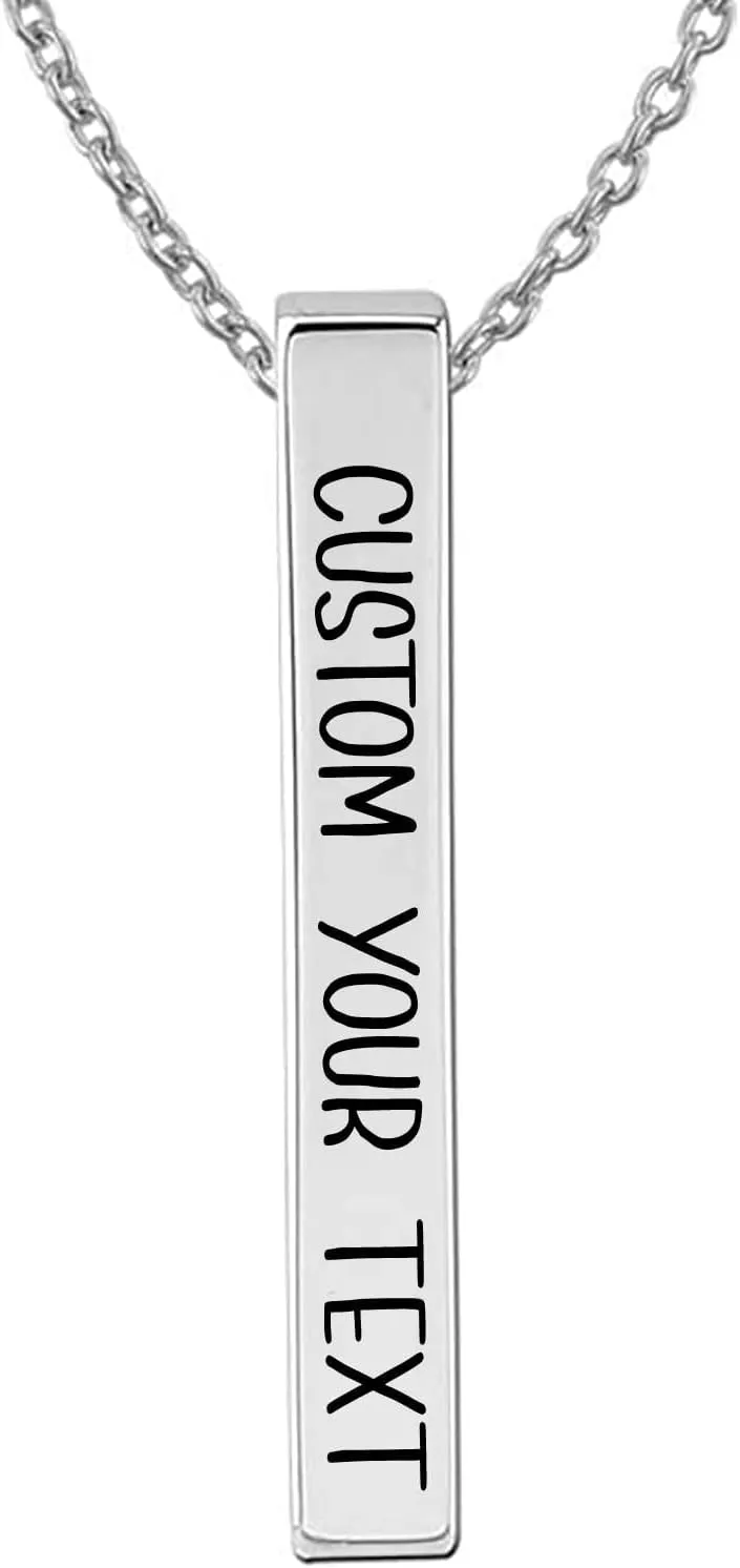 Personalized necklace Master Free Engraving Plain Vertical Cuboid Bar Rectangle Pendant necklace Stainless Steel necklace jewelry