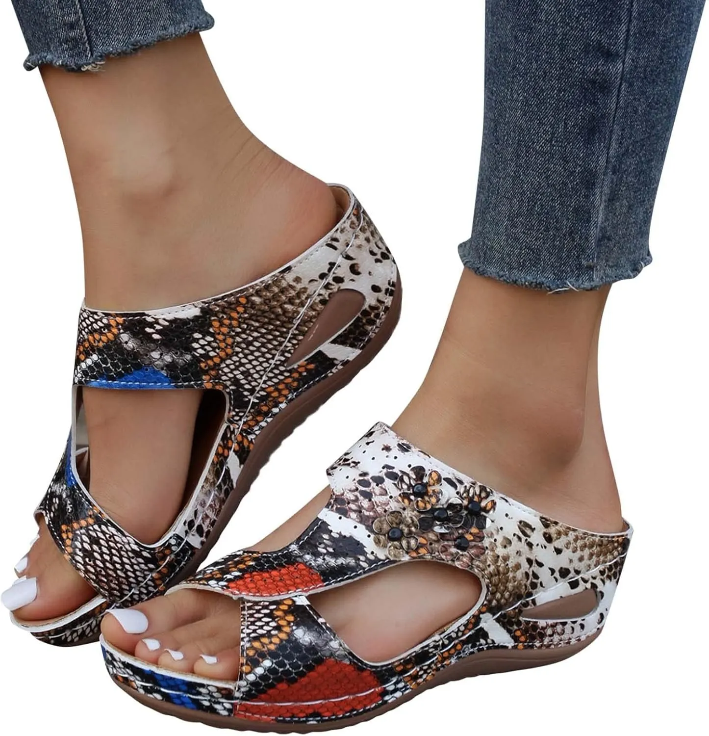 Platform Wedge Sandals for Women Arch Support 2025 Fashion Flower Hollow Breathable Open Toe Elegant Slip on Slippers Comfortable Walking Summer Beach Sandals