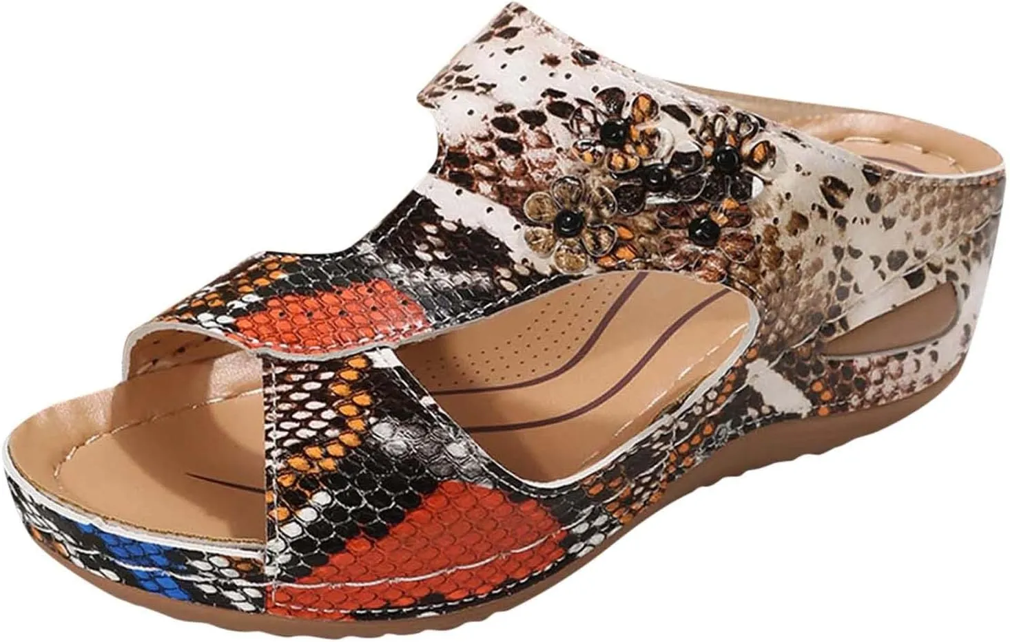 Platform Wedge Sandals for Women Arch Support 2025 Fashion Flower Hollow Breathable Open Toe Elegant Slip on Slippers Comfortable Walking Summer Beach Sandals