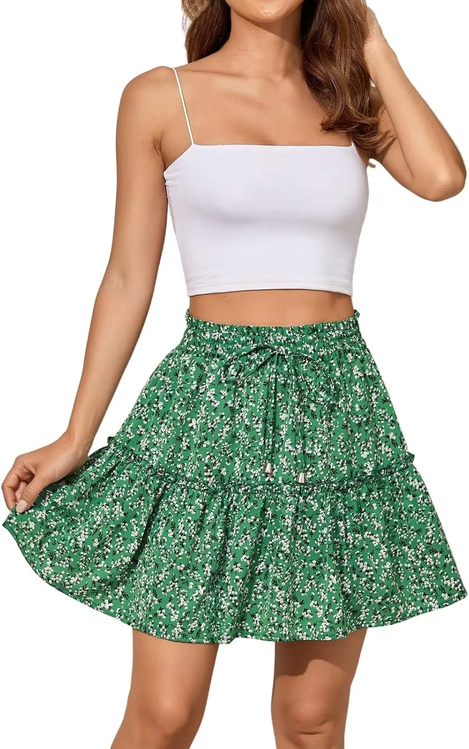 Pleated Skirts for Women Summer High Waist Ruffle Short Skirts Floral Swing Beach Mini Skirt