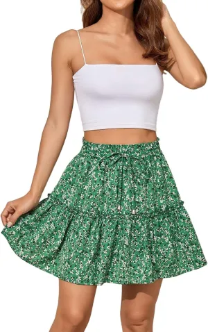 Pleated Skirts for Women Summer High Waist Ruffle Short Skirts Floral Swing Beach Mini Skirt