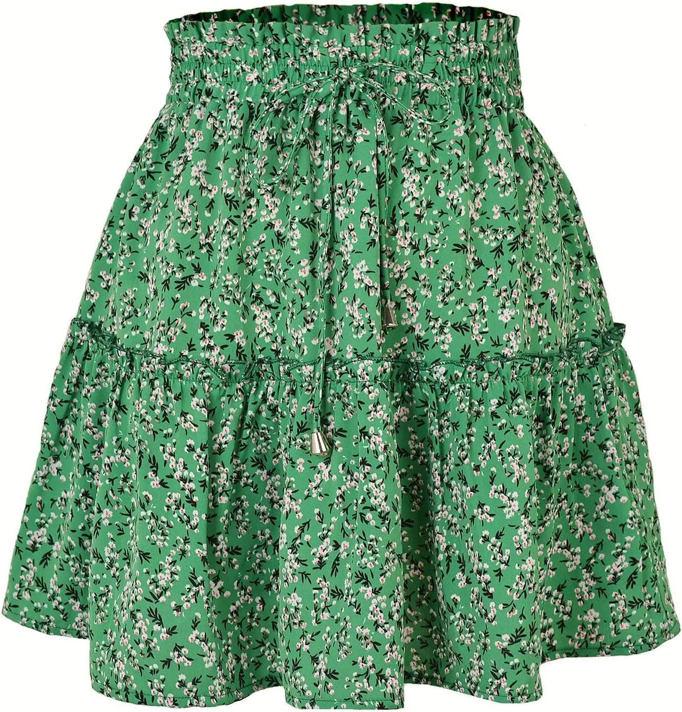 Pleated Skirts for Women Summer High Waist Ruffle Short Skirts Floral Swing Beach Mini Skirt