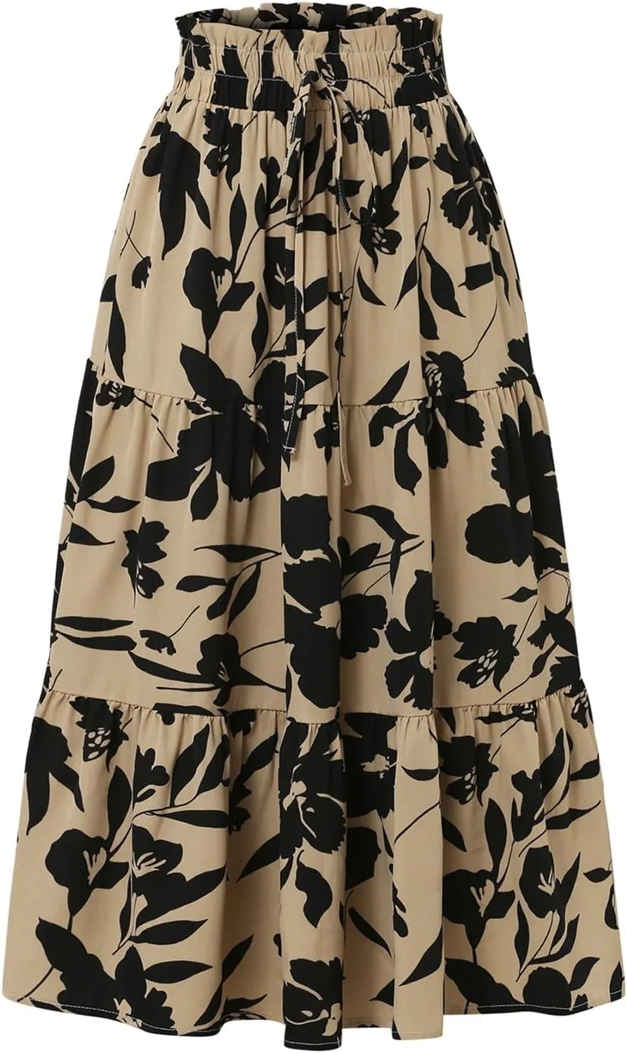 Plus Size Boho Skirt Maxi Spring Flowy Boho Comfy Tiered Western Skirts for Women Trendy Summer