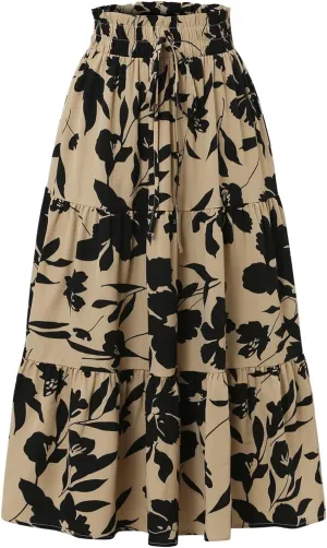 Plus Size Boho Skirt Maxi Spring Flowy Boho Comfy Tiered Western Skirts for Women Trendy Summer