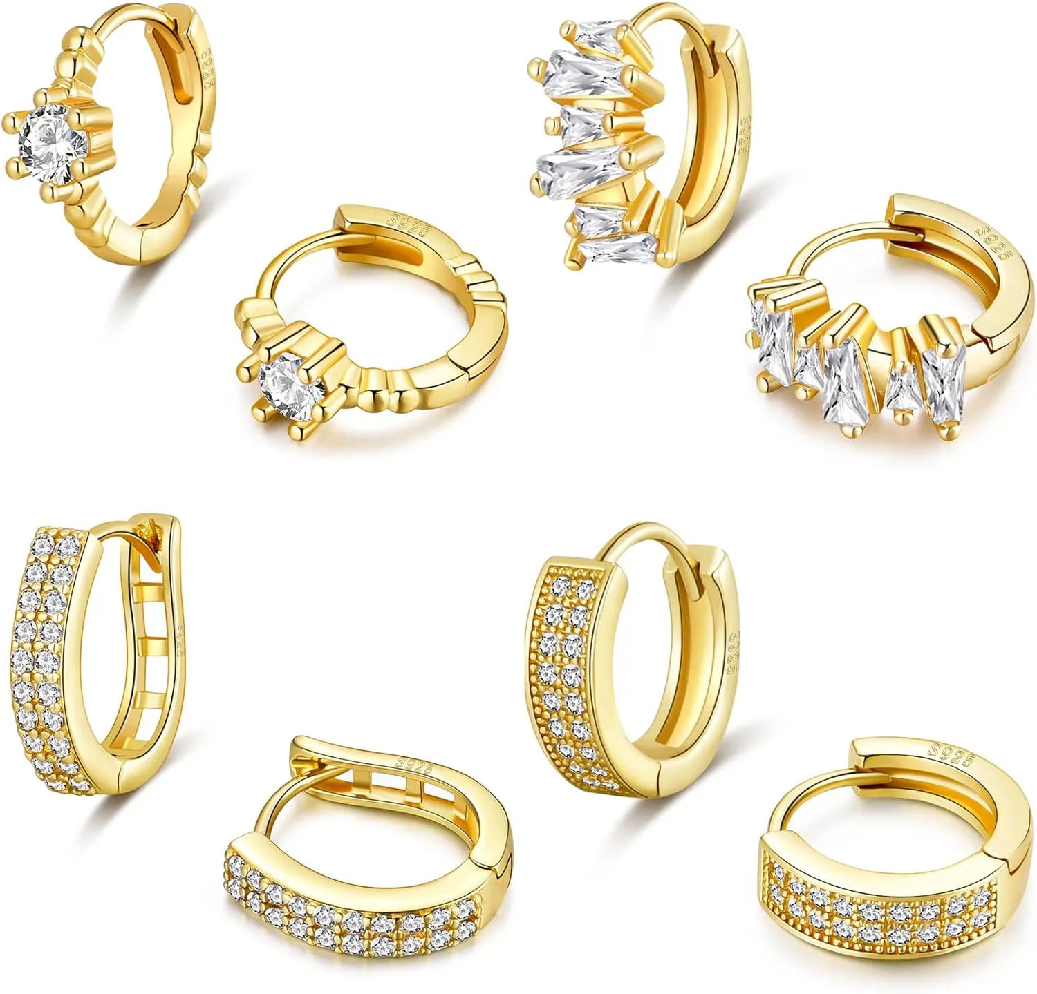 PRETOLE 925 Sterling Silver Hoop Earrings for Women Gold Huggie Hoop Earrings Hypoallergenic Lightweight 14K Gold Plated Mini Hoop Earrings with Cubic Zirconia Small Gold Cartilage Hoops for Women